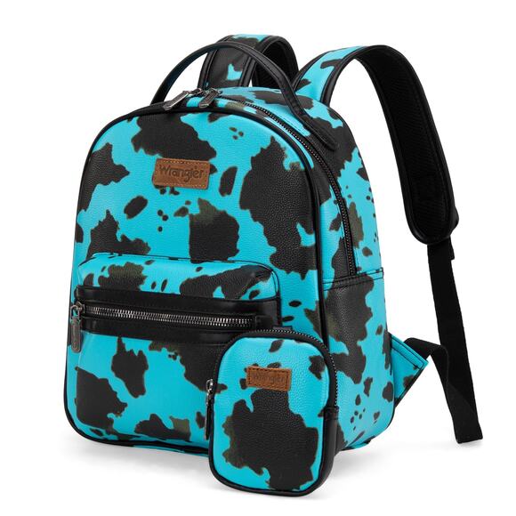 Wrangler Handbags - Wrangler Cow Print Backpack With Coin Pouch - Turquoise *NEW in Package*